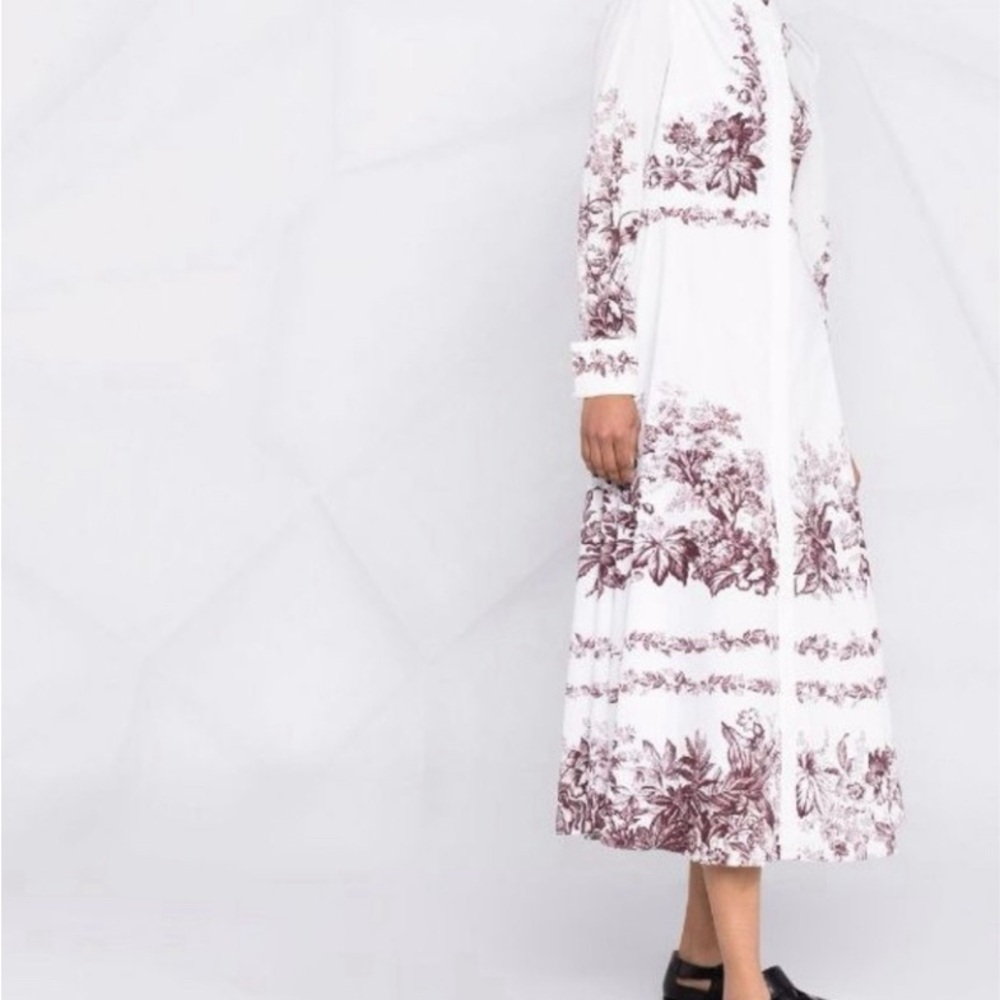 NWOT Erdem Emily floral-print toile burgundy cotton-poplin shirt dress US 8 - Picture 5 of 16
